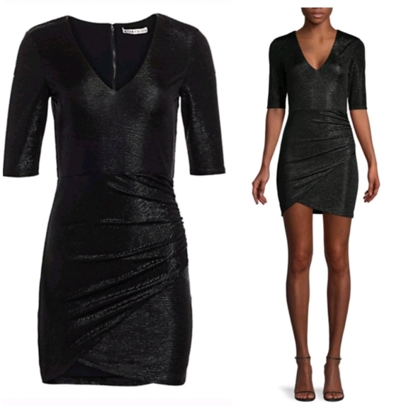 Alice + Olivia Judy Ruched Metallic Dress Size 10 NWT - Picture 5 of 13